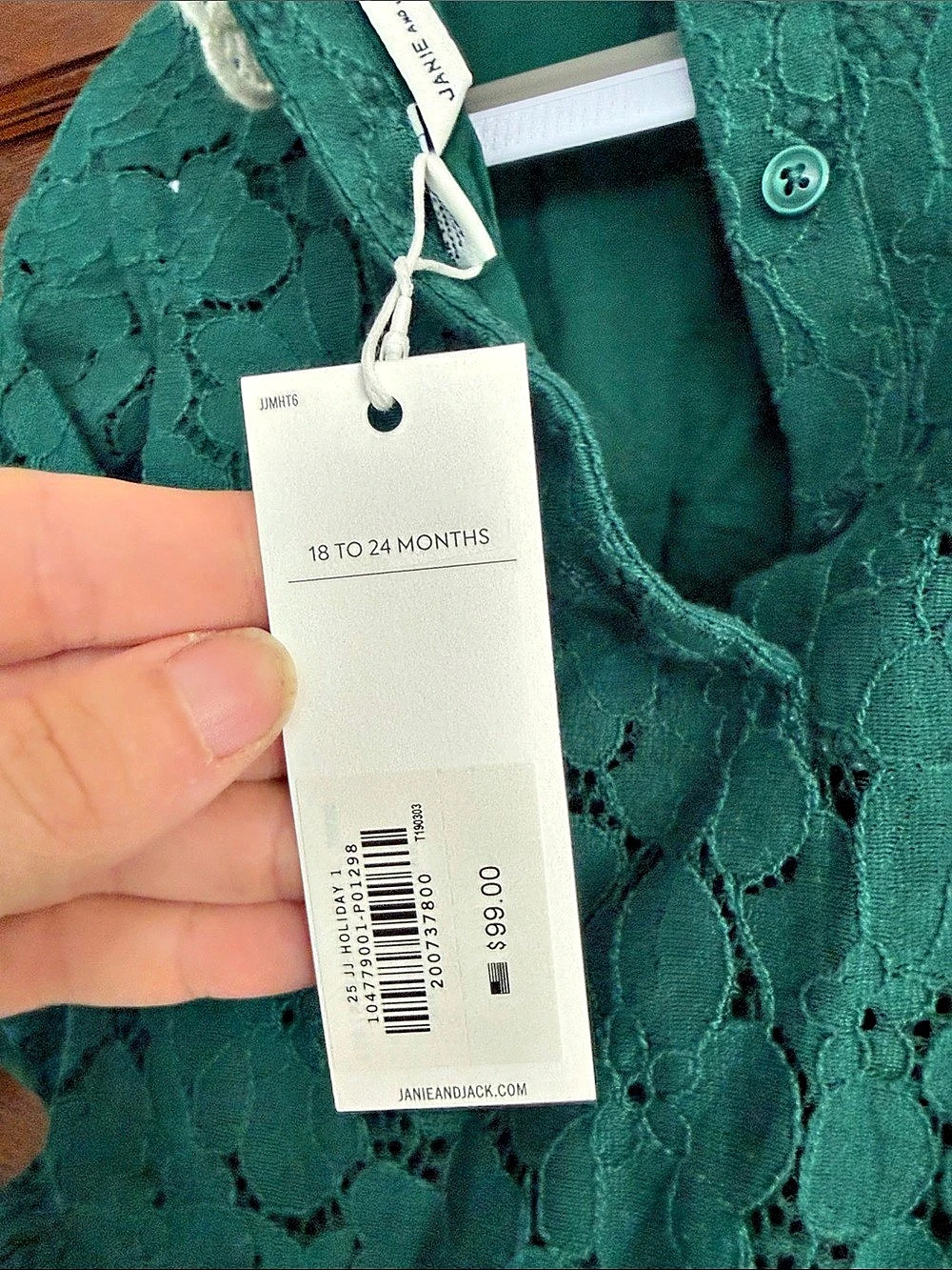 Janie and Jack Lace Collar Peplum Dress in GREEN 18-24M NWT